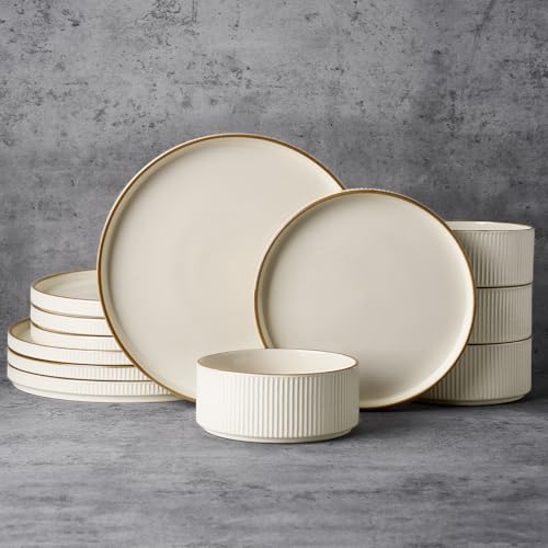 Plates and Bowls Set with Rim (Cream / Service for 4)