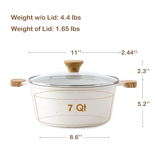 Ceramic Nonstick Stock Pot with Lid (7 Quarts / White)