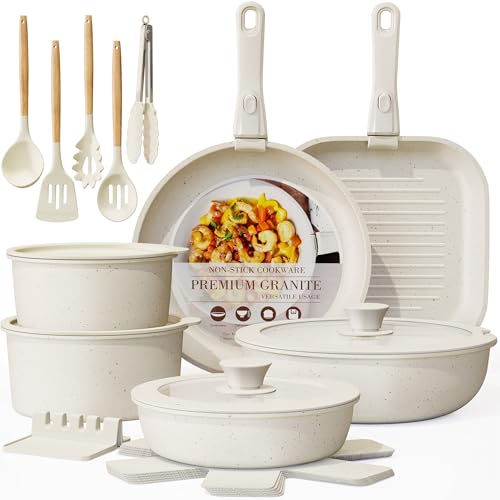 23 Pcs Pots and Pans Set Non Stick (Cream White / 23 Piece)