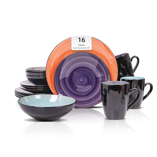 Stoneware Sonoma 16pc Dinnerware Set (16pc Set / Mix Grey, Orange, Purple, Turquoise)