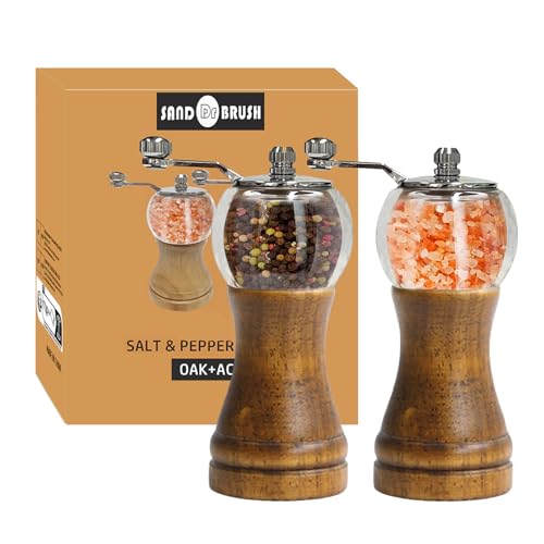 Pepper Grinder Set Classical Hand Shake Wood Manual Pepper Mill (Black-6in)