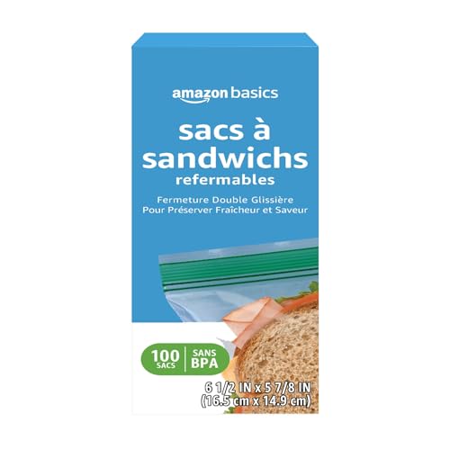 Reclosable Double Zipper Sandwich Storage Bags for Food Storage (100 Count)