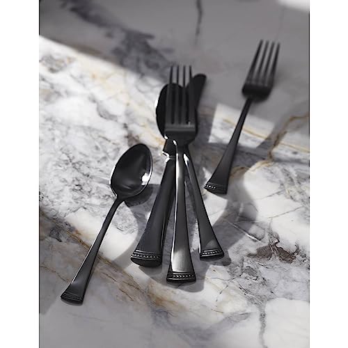 Portola Black Satin 20 (20-Piece Flatware Set, Satin Black)
