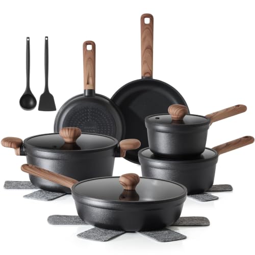 Nonstick Pots and Pans Set (Matte Black / 17pcs)