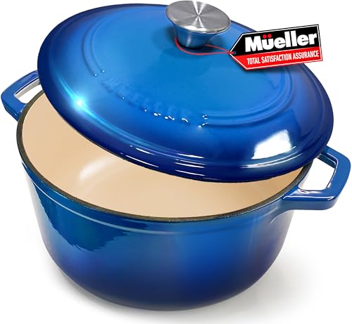MUELLER HOME 4.5 QT Enameled Cast Iron Dutch Oven (4.5 Quart -Round / Aqua Blue)