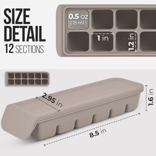 0.7 oz 12 Sections Silicone Ice Cube Freezer Tray with Lid