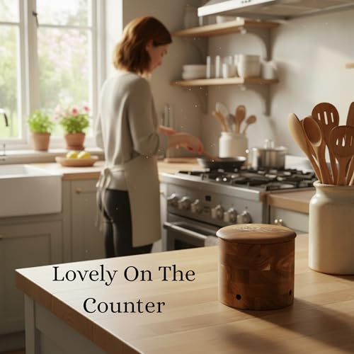 The Garlic Shack Acacia Wood Garlic Keeper For Counter With Lid 4 Inch (Regular)
