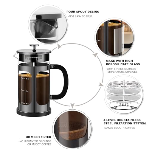 French Press Coffee Maker (Bright Black / 34 oz)