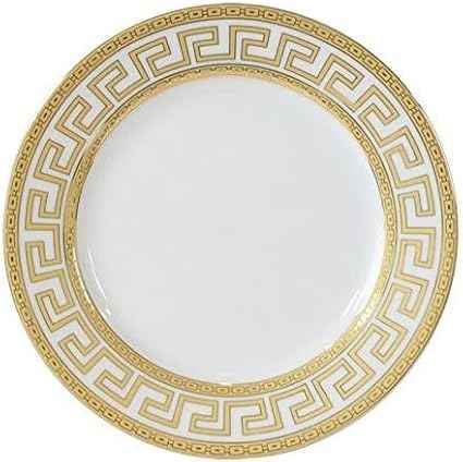 HOMEHUT 80 Pieces Vintage Gold Dinnerware and 18/10 Premium Stainless Steel Silverware Flatware Set - Greek Key Gold HQ Fine China Tableware Service for 8 People