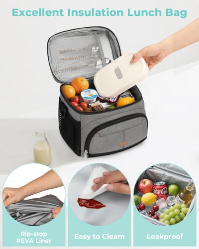 Lunch Box for Men Women Insulated Lunch Tote Cooler Bag Lunchbox (Light Grey / Large)
