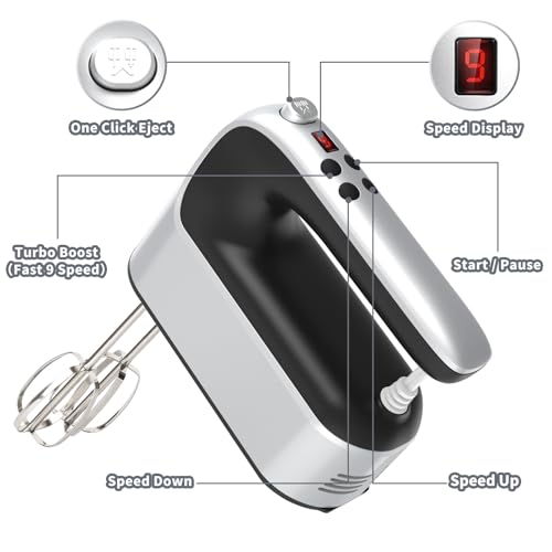 9 Speed Digital Hand Mixer Electric (Silvery Black)