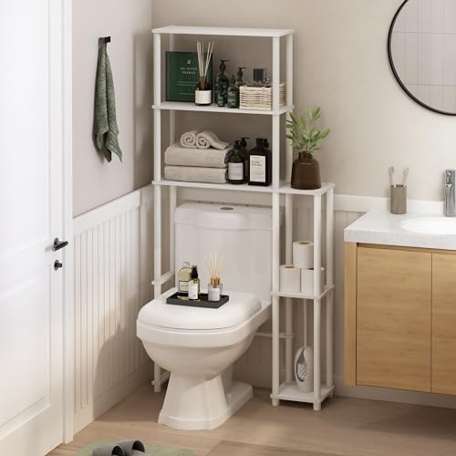 Turn-N-Tube Over The Toilet Storage, 5-Shelf Over The Toilet Organizer, Freestanding Space Saver Bathroom Shelf, for Bathroom Organizers and Storage, White (White/White / Side Rack)