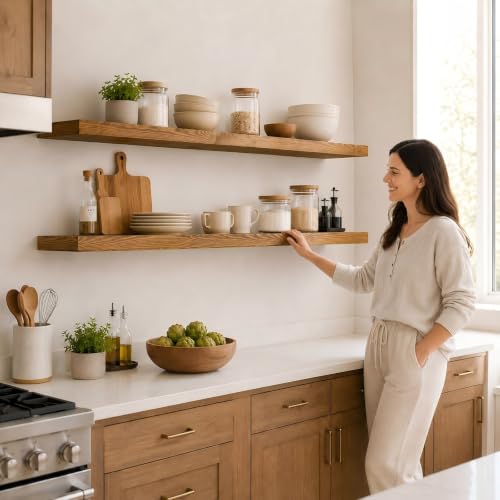 Rustic Floating Shelves 72 inch Long 8 "deep Set of 2 (Gold Oak / 72'' x 8''x 2''(set of 2）)