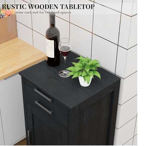 6 Tier Wine Rack Freestanding Floor with 2 Drawers (24 Bottles / Black)