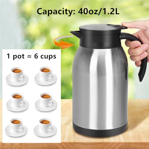 40oz Stainless Steel Thermal Coffee Carafe Dispenser (40oz,Silver / 40 Ounces)