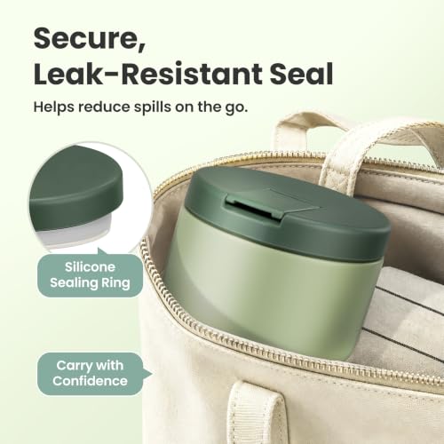 12oz Insulated Vacuum Food Jar with Buckle Lid Wide Mouth Soup Thermo for Hot Food Kids Leakproof Stainless Steel Lunch Container (Green / 12OZ)