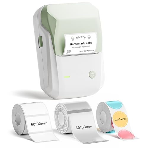 B1 Label Maker Machine with 3 Tapes (Green / 1 Printer+3 Roll Labels)