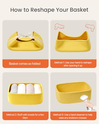 Small Woven Storage Basket for Organizing (Yellow / 12"L x 8"W x 4.5"H)