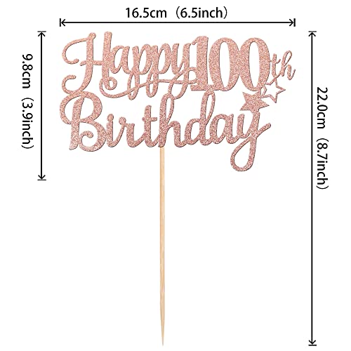 1 PCS Happy 100th Birthday Cake Topper Glitter Cheers to 100 Years Cake Pick Number 100 Fabulous Cake Decoration for 100th Birthday Theme Party Decorations Supplies Rose Gold (Rose Gold / 100th)