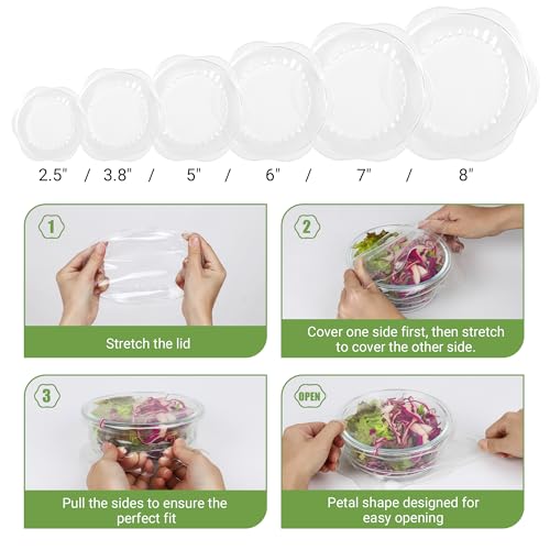 Silicone Stretch Lids for Food Storage in Fridge (6 Pcs Transparent)