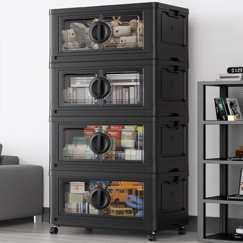 480Qt Lockable Stackable Storage Bins with Lids (Black / 120QT-4Pack)