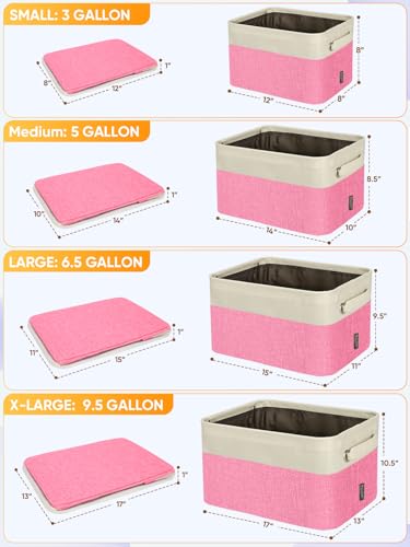 3 Pack Fabric Closet Storage Bins for Shelves (Pink / 3PCS/Medium-14x10x8.5)