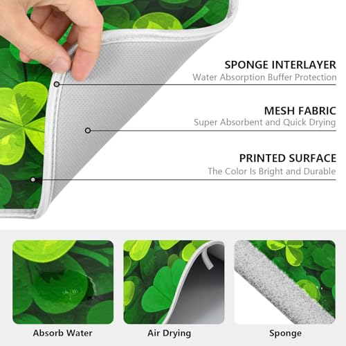 Patricks Day Shamrocks Lucky Clover Leaves Dish Drying Mat for Kitchen Counter Absorbent Microfiber Large Drying Pad Dish Mats for Kitchen Countertops 18 x 24 Inch (24" x 18")