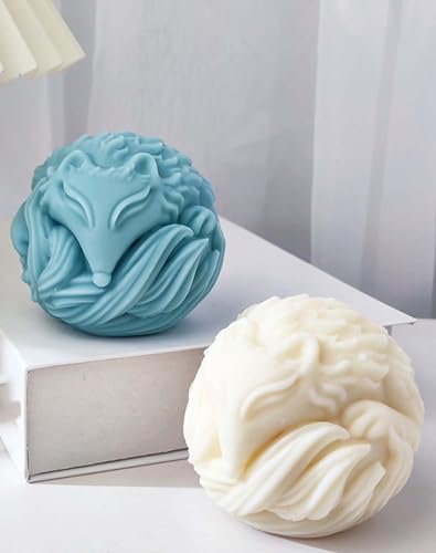 Fox Fox Candle Animal Wolf 3D Animal Candle Silicone Mold for Resin Cake Resin Making Molds Candle Making Molds Craft Supplies Jewelry Casting Mold (fox-ball)