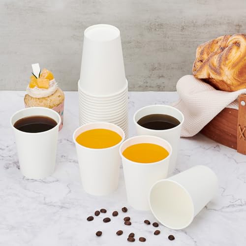 100 Pack 8 oz Disposable Paper Coffee Cups (White / 8 oz)