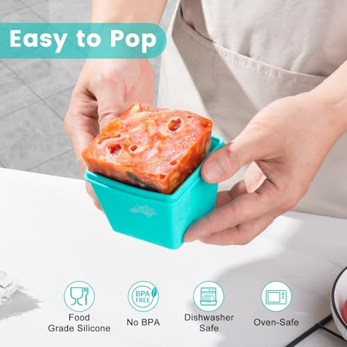 1 Cup Silicone Freezer Molds with Lids & Base (Blue / 8x 1-Cup)