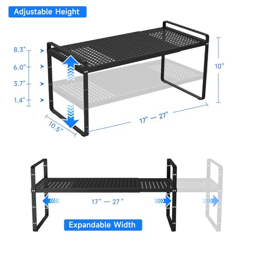 Expandable Cabinet Shelf Organizers (Black Large)