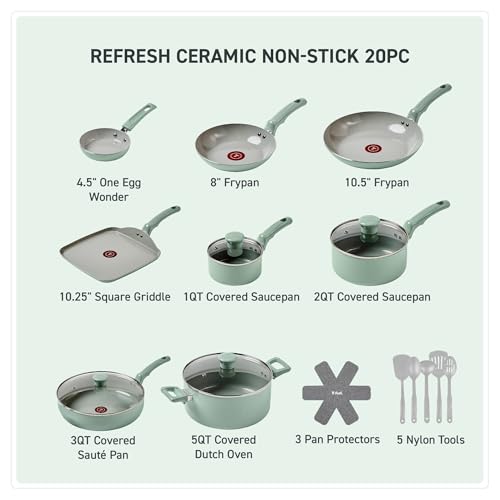 Refresh Ceramic Nonstick Cookware Set (Mint Green)
