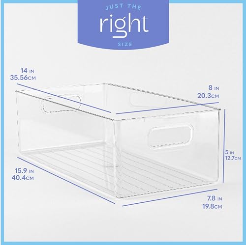 Plastic Food Storage 2 Pack Clear Container Bin with Handles for Organizing Kitchen (2 Count)