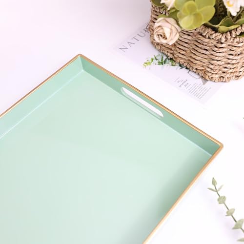 Green Decorative Serving Tray with Handles (Green)