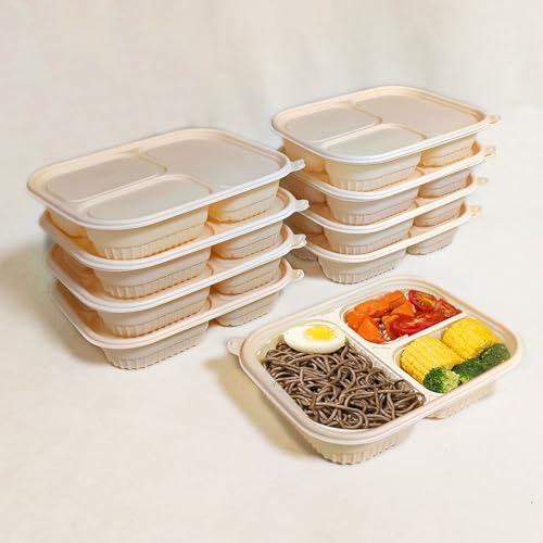 30 Pack of 3 Compartment Disposable Biodegradable containers (30 Pack 36 oz 3-Compartment Containers)