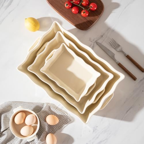 Sweejar Casserole Dishes for Oven (Beige / Baking dish(Set of 3))