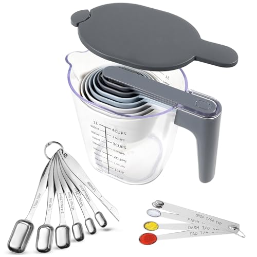 22 Pc Stackable Measuring Cups and Spoons Set with Lid (22 Count)