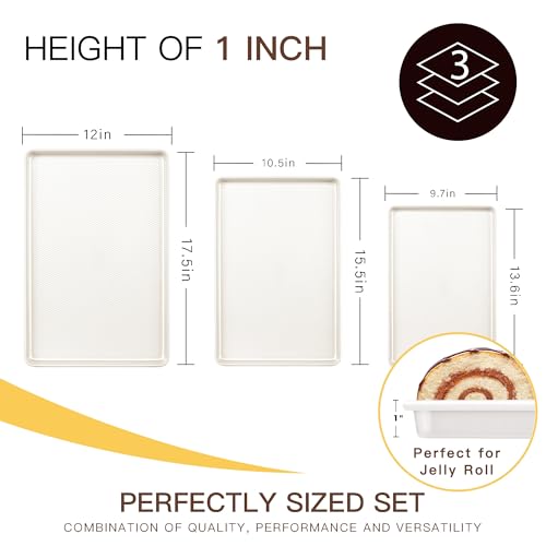 3 Pack Nonstick Ceramic Baking Sheet Pan Set for Oven (Ceramic Cream(0.8mm Aluminized Steel & Ceramic Coating))