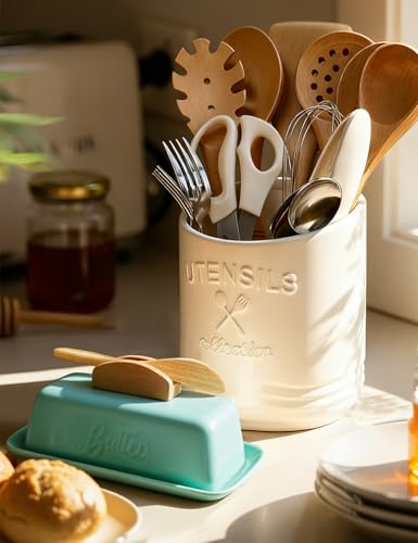 Butter Dish with Lid and Knife Butter Tray Holder for Counter Skyblue