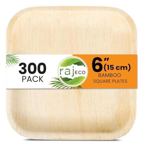 Raj Bamboo Disposable Heavy Duty 6" Square Plates 300 Pack
