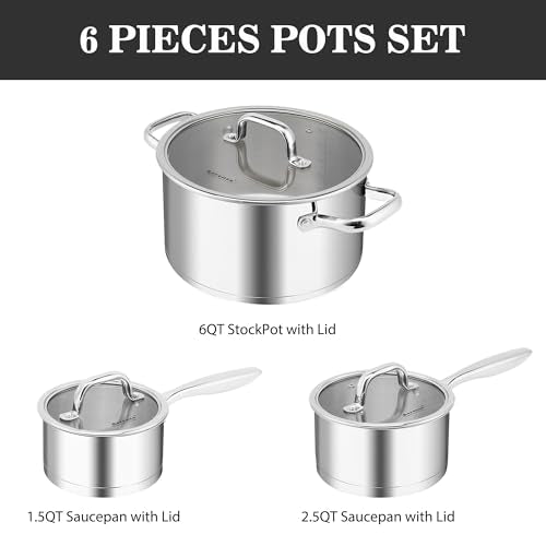 3 Piece Stainless Steel Pots and Pans Set (3 set)