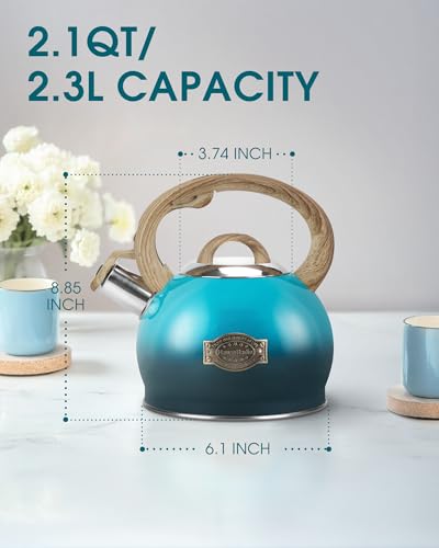2.1 Qt Whistling Tea Kettle for Stovetop with Heat (Dark Blue)