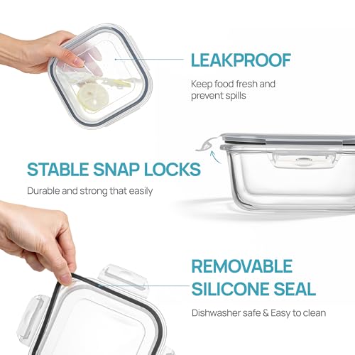 5Pack 27oz Glass Food Storage Containers with Lids (Grey / 27oz)