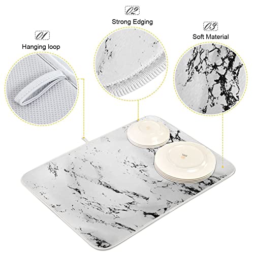 Super Absorbent Dish Drying Mat (White Marble / 16" x 18")