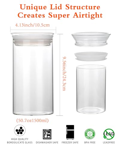 Glass Canisters with Airtight Lids (Clear / 9-50oz 2Pack)