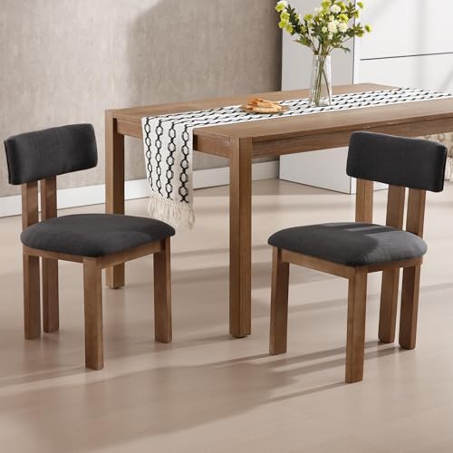Linen Dining Chairs Set of 4 Modern Farmhouse Kitchen Chairs with Open Low Back Upholstered Wood Side Chairs for Dining Room (Linen, Charcoal / 4 CHAIRS)