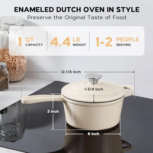 Enameled Cast Iron Sauce Pan (Cream White / 1 Quarts)