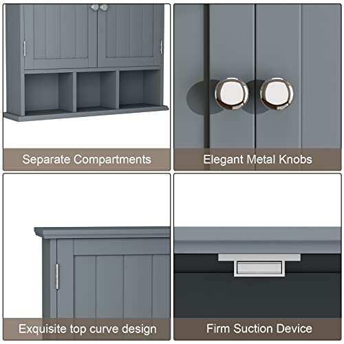 Bathroom Wall Cabinet with Adjustable Shelves (Grey / 1 pack)