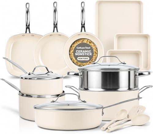 20 Pc Ceramic Cookware Set (Cream White / 20 Piece Set)