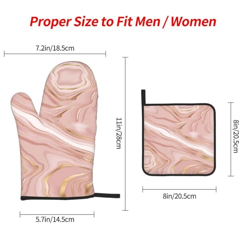 Pink Golden Marble Oven Mitts and Pot Holders Sets of 3 (3 Count)